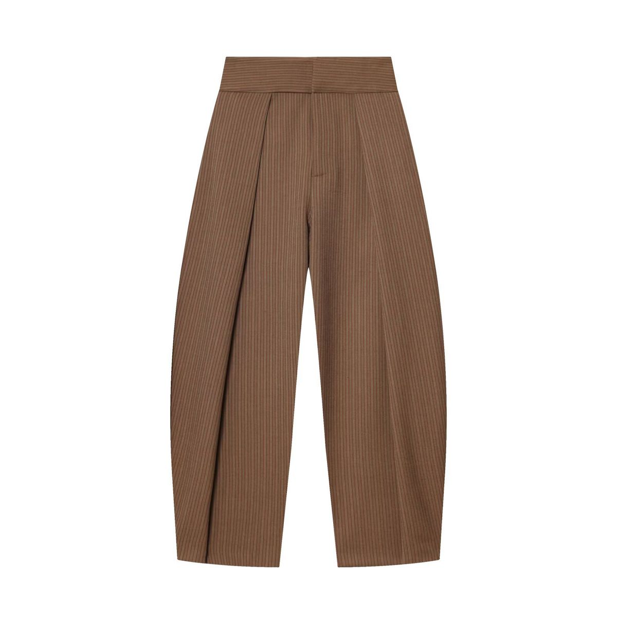 Women's Fashion Balloon Pleated Pants - Stylish High Waist Straight Leg Trousers For Casual & Office Wear (Black, Coffee, Camel Stripe)_ecoleips.com