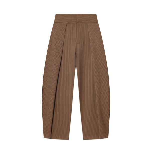 Women's Fashion Balloon Pleated Pants - Stylish High Waist Straight Leg Trousers For Casual & Office Wear (Black, Coffee, Camel Stripe)_ecoleips.com