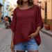 Women's round Neck Casual Top Three Quarter Sleeve Loose Fit Independent Website Summer New Style_ecoleips.com