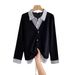 Korean Style Faux Patchwork Polo Shirt Long Sleeved Slimming Fat Concealing Top For Women Plus Size 300kg Autumn Winter Casual Elegant Fashion_ecoleips.com