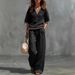 Women's Clothing Spring/Summer Women's Two Piece Set Cotton Linen V Neck Casual Comfortable For Formal & Casual For Women_ecoleips.com