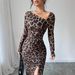 Women's Leopard Print Bodycon Dress - Long Sleeve High Waist Sexy Club Dress (Stretchy Fabric, Figure-Hugging, Night Out Outfit)_ecoleips.com