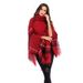 Cape Sweater – Asymmetrical Fringe Poncho With High Neck (Oversized Batwing Sleeves, Red/Black Plaid)"_ecoleips.com
