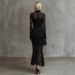 Elegant Black Stretch Lace Mermaid Evening Dress – Slim Fit High Waist Long Sleeve Gown For Parties & Special Occasions (S-Xxl)_ecoleips.com