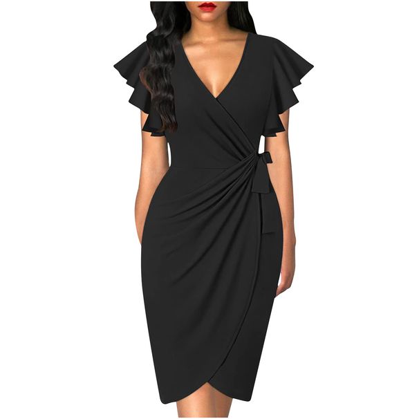 2023 European And American Cross-Border Trade Sweet Style Elegant Twist Slim Waist Ruched Solid Color Dress For Women_ecoleips.com