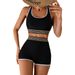 Women's Clothing Black Tank Top White Trim Bikini Two Piece Sports Swimsuit Boxer Briefs_ecoleips.com