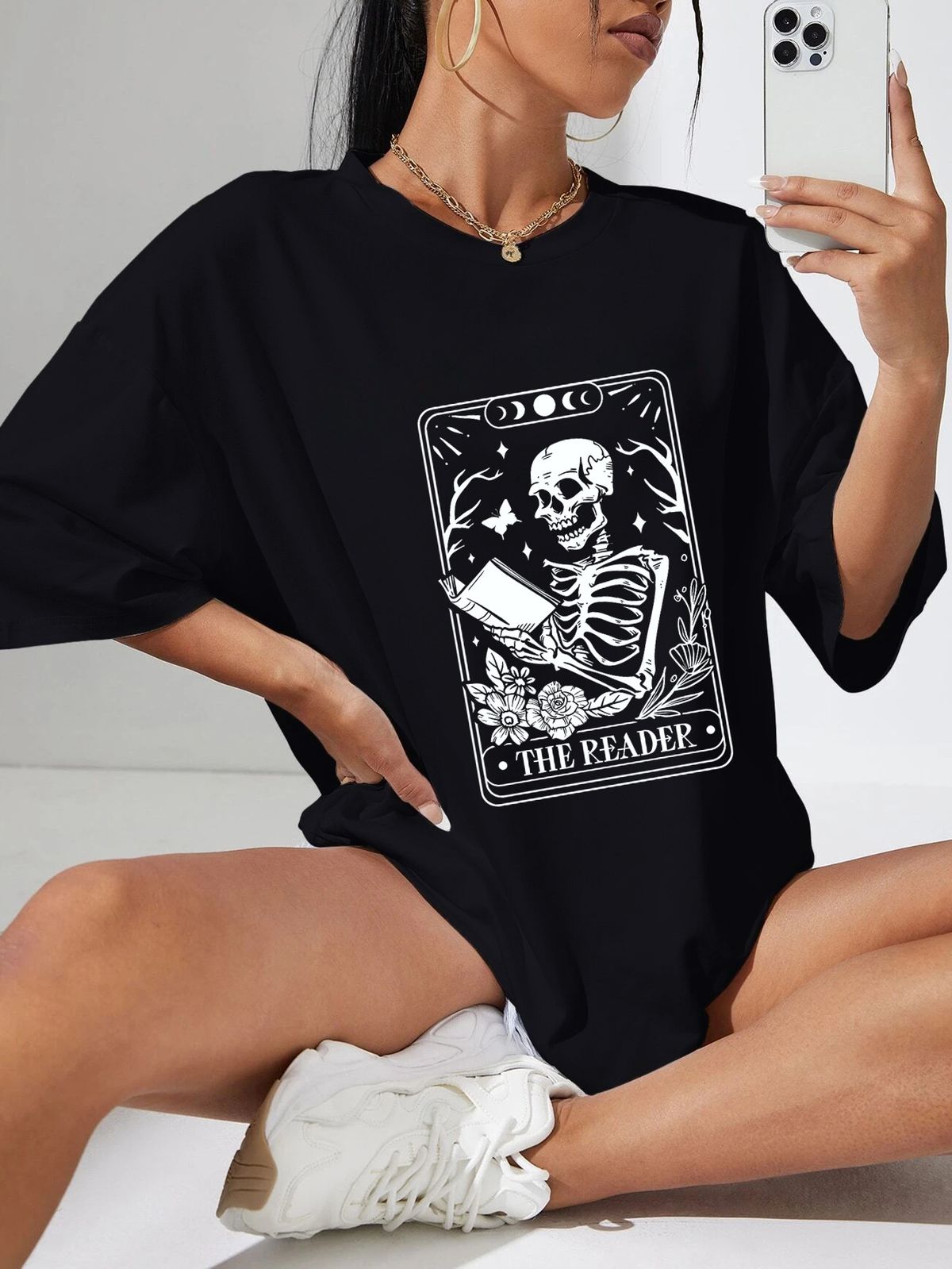 Premium Oversized Cotton Tee for Women Soft Graphic Print Casual T-Shirt in Multiple Colors Trendy Loose Fit Top_ecoleips.com