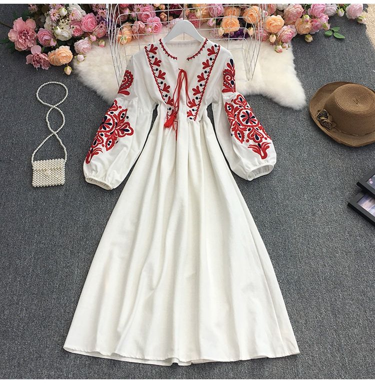 Women's Clothing V Neck Trumpet Sleeve Tie Waist Large Swing Ruffle Dress Female Drape_ecoleips.com