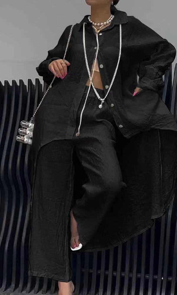 Women's Summer Fashion Casual Long Sleeve Top And Pants Suit Irregular Hem Clothing_ecoleips.com