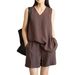 Women's Fashion Two-Piece Set Summer New Design V-Neck Sleeveless Top And Relaxed Shorts Casual Outfit_ecoleips.com