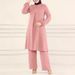 Muslim Women's Clothing Cross-Border Spring Autumn New Solid Color Round Neck Sequin Long Sleeve Shirt And Pants Fashion_ecoleips.com