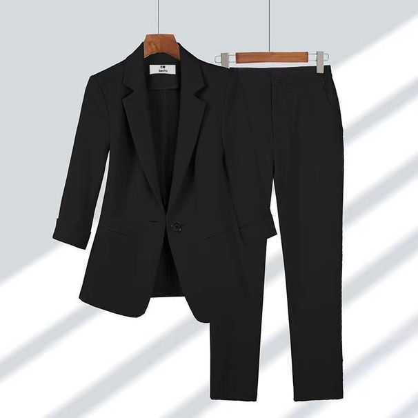 Women's Clothing Professional suits for women spring and summer new simple solid color large size suits elegant slim suits two piece suits_ecoleips.com