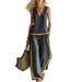 Women's Summer Casual Fashion Color Block Wide Leg Pants Set Sleeveless Two Piece Set European And American Style Trendy Cross Border_ecoleips.com