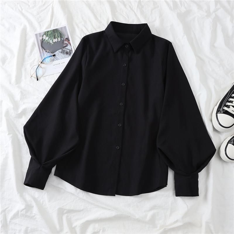 Women's Clothing White Lantern Sleeve Shirt For Women Unique Design Loose Fit Long Sleeve Collared Top Slimming Elegant New Style_ecoleips.com