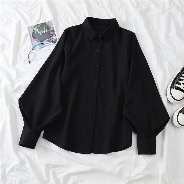 Women's Clothing White Lantern Sleeve Shirt For Women Unique Design Loose Fit Long Sleeve Collared Top Slimming Elegant New Style_ecoleips.com