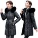 Women's Longline Hooded Puffer Coat - Winter Warm Thickened Polyester Filled Jacket With Detachable Faux Fur Trim, Slim Fit Zip-Up Outerwear_ecoleips.com