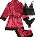 Women's Silk-Like Sleepwear Set – 4-Piece Loungewear Robe & Camisole (S-XXL) – Elegant Home & Outdoor Wear_ecoleips.com
