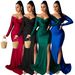 Women's Clothing Women's Sexy Dress Nightclub V Neck Dress Solid Color Large Slit Long Skirt Autumn And Winter Long Sleeves_ecoleips.com