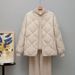 girl 2024 Autumn Winter New Down Women Short Hong Kong Style Diamond Grid Lightweight Coat Loose Cotton Padded Jacket_ecoleips.com