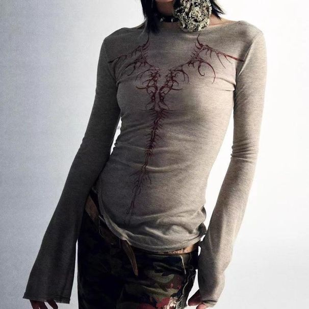 American Hot Girl Y2K Reversible Slim Fit Long Sleeve T-Shirt Feminine Print Spring Summer Inner Layer Women's Top_ecoleips.com