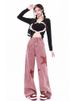 Dopamine Girl Outfit: Embroidered Straight-Leg Jeans For Women, Autumn American Retro High-Waisted Star Pattern Wide-Leg_ecoleips.com