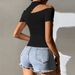 Voya 2026 Spring/Summer New Women's Ins Hot Short Sleeve T-shirt Half High Collar Single Side Off Shoulder Short Top_ecoleips.com
