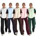Women's Clothing Summer Contrast Color Round Neck Short Sleeve T Shirt Fashion Casual Wide Leg Pants Set_ecoleips.com