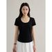 Commuter U-neck T-shirt Women's Spring New Short-sleeved Top_ecoleips.com