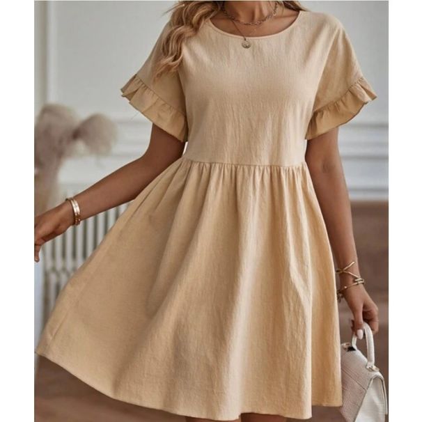 Crew Neck Loose Cotton And Linen Pocket Dress_ecoleips.com