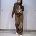 Women's Leopard Print Rhinestone Embellished Tracksuit Set Hooded Long Sleeve Pullover Top And Pants Black Coffee M XL_ecoleips.com