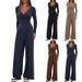 Minimalist 2-Piece Lounge Set – V-Neck Long Sleeve Top & Wide-Leg Pants (XS-XL, 4 Colors)_ecoleips.com