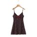 24 Summer New Women's European And American Style Sexy Hot Girl V-neck Rose Floral Waist-Cinching Drawstring Strap Dress_ecoleips.com