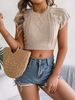 Women's Clothing Spring And Summer Casual Solid Color Cable Knitted Short Sleeve Sweater Vacation Short Navel Top_ecoleips.com