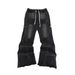 2025 New Style Heavy Duty Knitted Trousers With Zipper Design, Street Style, Niche Fashion, Distressed Finish, Unisex, Ribbed Fit, Wholesale_ecoleips.com