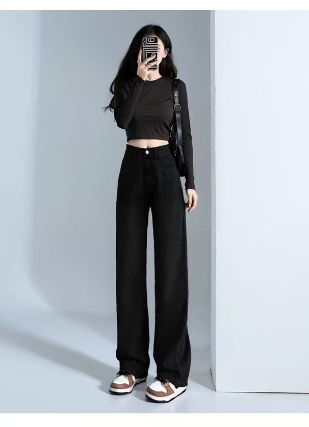 American Retro-style Coffee-colored Wide-leg Jeans For Women, New Autumn 2025 Collection, High-waisted Straight-leg_ecoleips.com