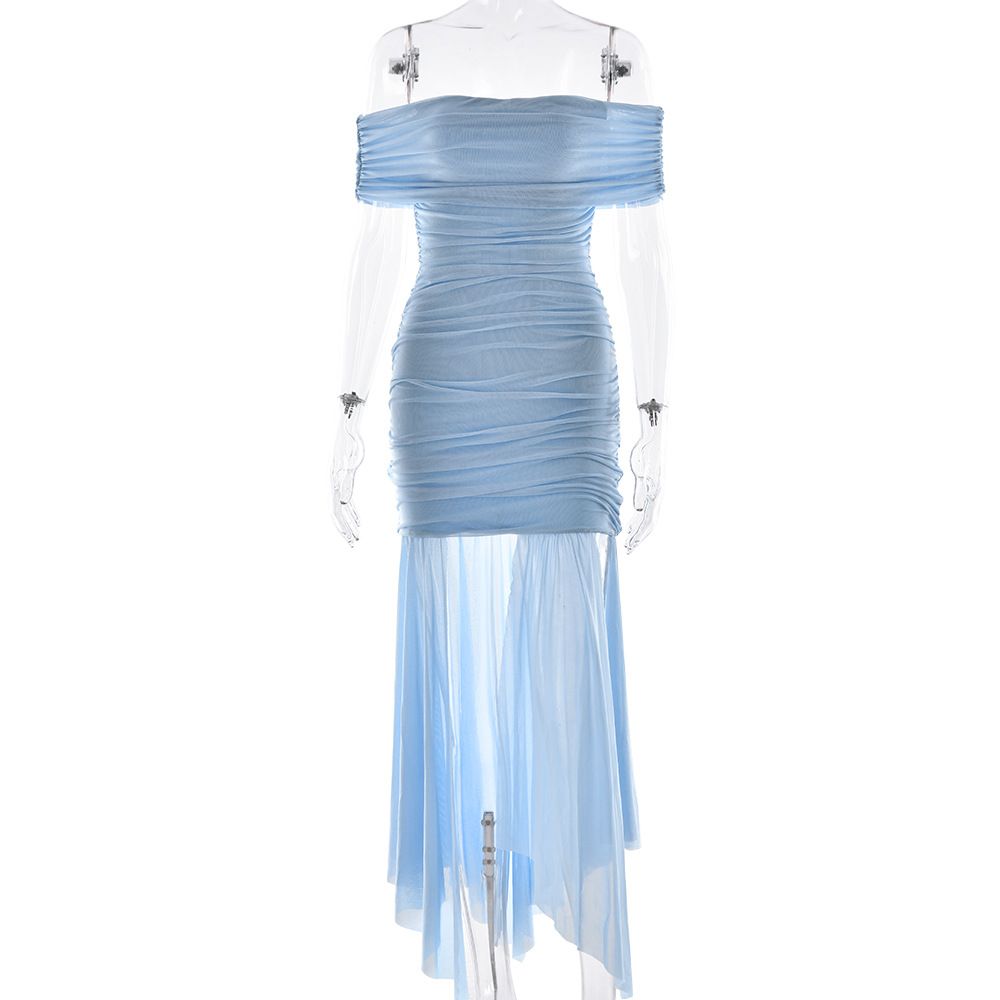 Women's Clothing Spring And Summer New Sexy Ladies Dress Elegant Tube Top Solid Color Pleated Ribbon Waist Slim Short Skirt_ecoleips.com