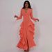 Muslim Dress Summer V-Neck Long Slit Ruffle Dress Elegant American Style Polyester Muslim Dress_ecoleips.com