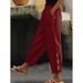 Suitable For All Seasons Spring And Autumn New Women's Cotton Linen Solid Color Fashion Casual Daily Side Pocket Hem Hollow Button Long Pants_ecoleips.com