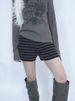 K Fancy Lady Retro Patchwork Striped Elastic Slimming Color Block Drawstring High-Waisted Knit Casual Shorts_ecoleips.com