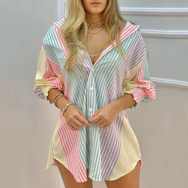 Women's Clothing Spring And Autumn New Women's OL Commuter Elegant Long Sleeve Lapel Printed V Neck Button Shirt JR922_ecoleips.com