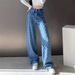 Women's Clothing High Waist Slim Floor Length Straight Denim Wide Leg Pants Women's Loose Niche High Street Ins Design 18175_ecoleips.com