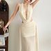 2026 New European And American Ins Wind Deep V Slim Sleeveless Backless Temperament Hip-wrapped Streamer Dress Women_ecoleips.com