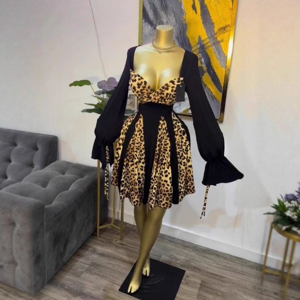 Leopard Print Strapless Bandage Dress With Belt - Slim Fit Sleeveless Bodycon Dress For Women_ecoleips.com