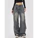 Plus-size American High-street Multi-pocket Workwear Jeans For Women, With A Unique Design, Loose Fit, Slimming Effect,_ecoleips.com