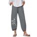 Suitable For All Seasons Summer Casual Loose Cotton Linen Butterfly Print Wide-Leg Pants For Women 3199_ecoleips.com