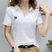 Internet Celebrity Popular Women's Polo Shirt V-neck Short-sleeved T-shirt Women's Summer New Loose Foreign Style Age-reducing Casual Top_ecoleips.com
