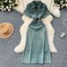 Women's Clothing Design Niche Lapel Short Sleeves Single Breasted Waist Slim Denim Dress Women's Summer Slim Long Skirt_ecoleips.com