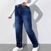 Women's Clothing Dark Blue Stretch Denim Straight Leg Cigarette Pants For Women European American Style_ecoleips.com