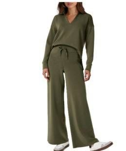 Women's Long Sleeved Drawstring Trousers Suit Solid Color Commuter Autumn Winter Fashion Casual Set Style_ecoleips.com