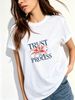 Trust The Process Watercolor Lily Slogan Print Minimalist T-Shirt, Women Oversized Soft Cotton Tee, Motivational Daily Casual Streetwear Top_ecoleips.com